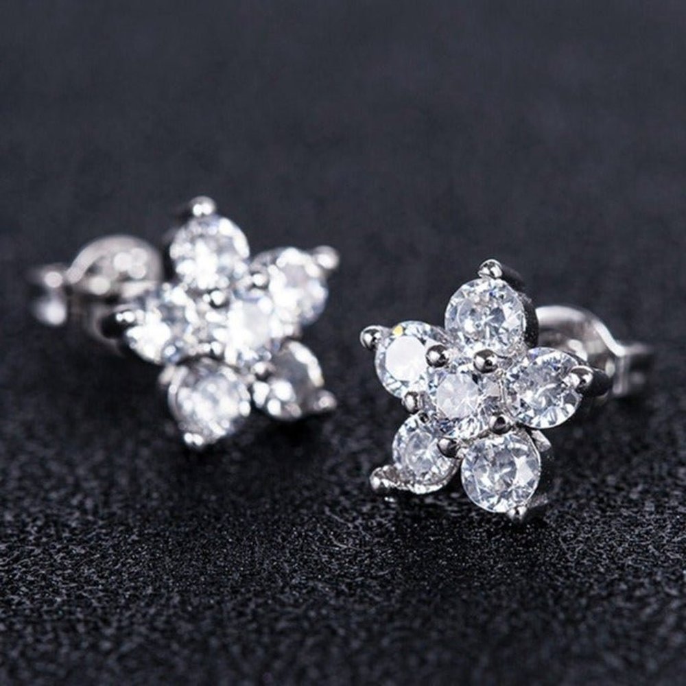 925 Silver Plated Classy Flower Shaped Stud Earrings, MARR9296